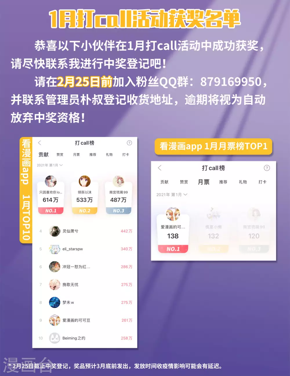 1月打call获奖名单0