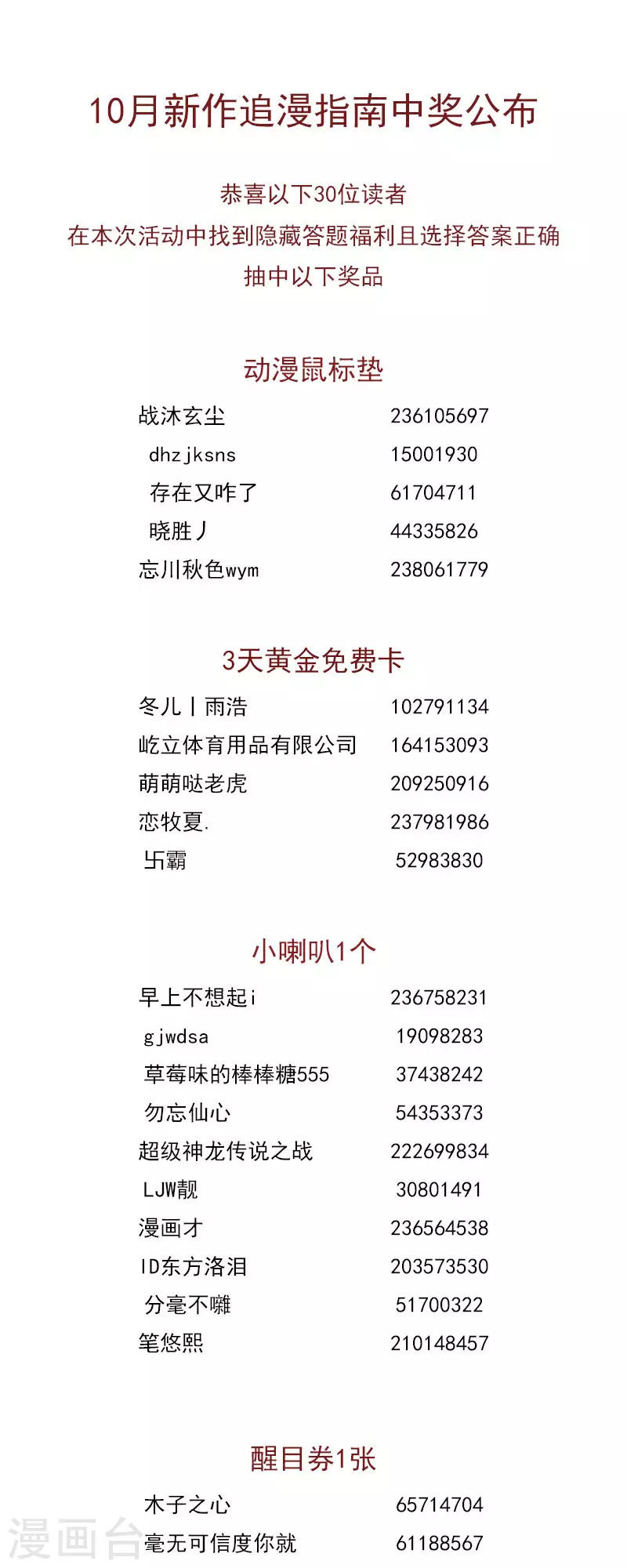 十月中奖名单0